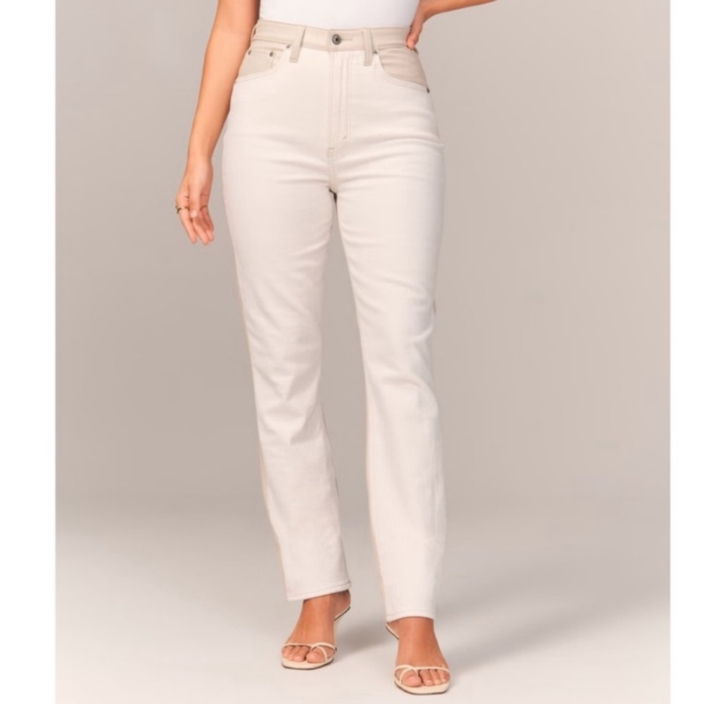 Abercrombie 90’s Straight High Rise Curve mixed fabric cream denim Jeans 27 4 R